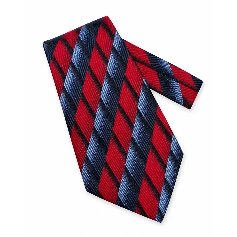 San Lorenzo 100% Silk Tie Red Navy Geometric Wide 4